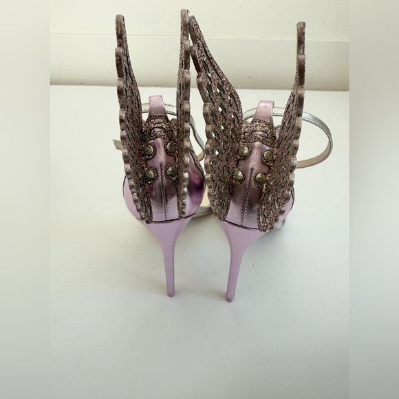 Sophia Webster Pink Silver Leather Evangeline Mid Heel butterfly sandals EU 40.5 - Picture 9 of 11